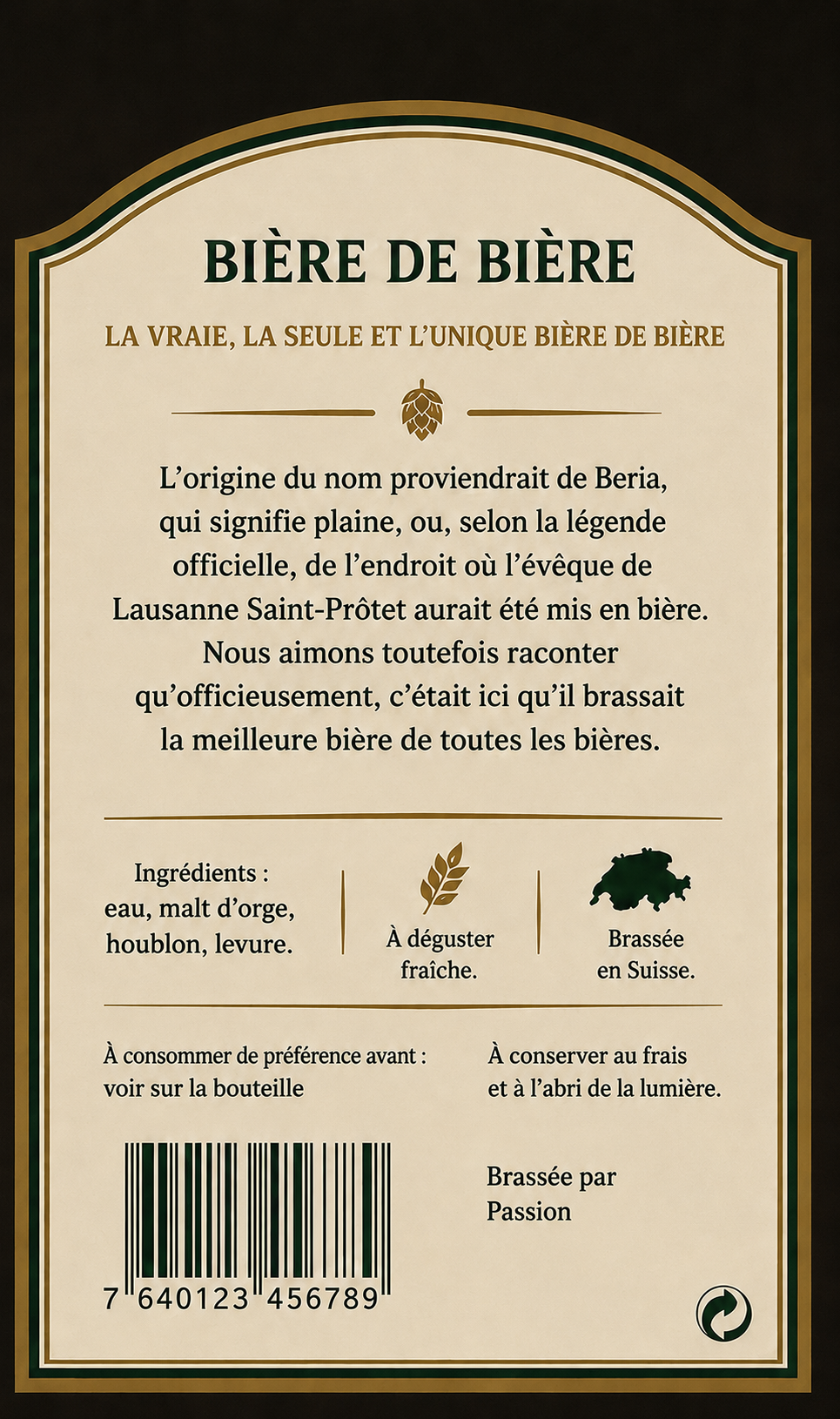 Étiquette arrière de la Bière de Bière avec les informations produit